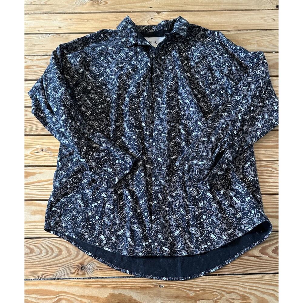 Frank Vintage Paisley Button Up Shirt Size Large Men’s Black Long Sleeve